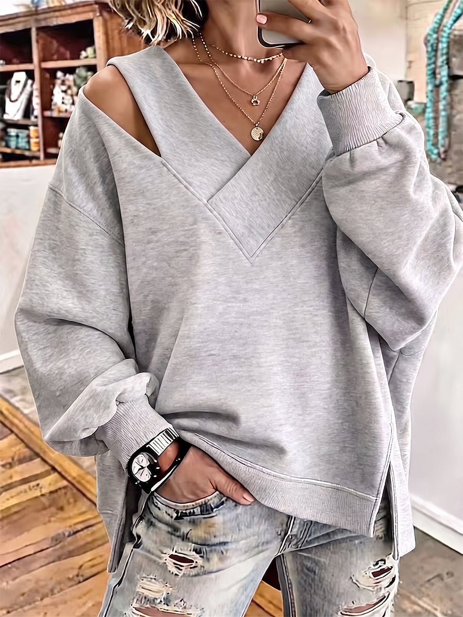 Madison™ | Chic Cutout V-Neck Oversized Sweatshirt