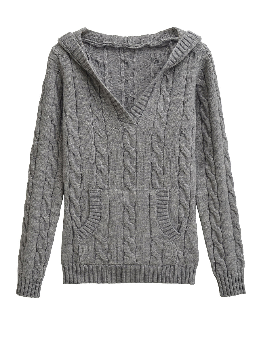 Corabelle | Cable-Knit V-neck Sweater With Hood