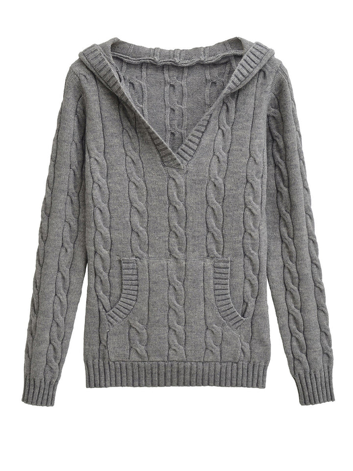 Corabelle | Cable-Knit V-neck Sweater With Hood