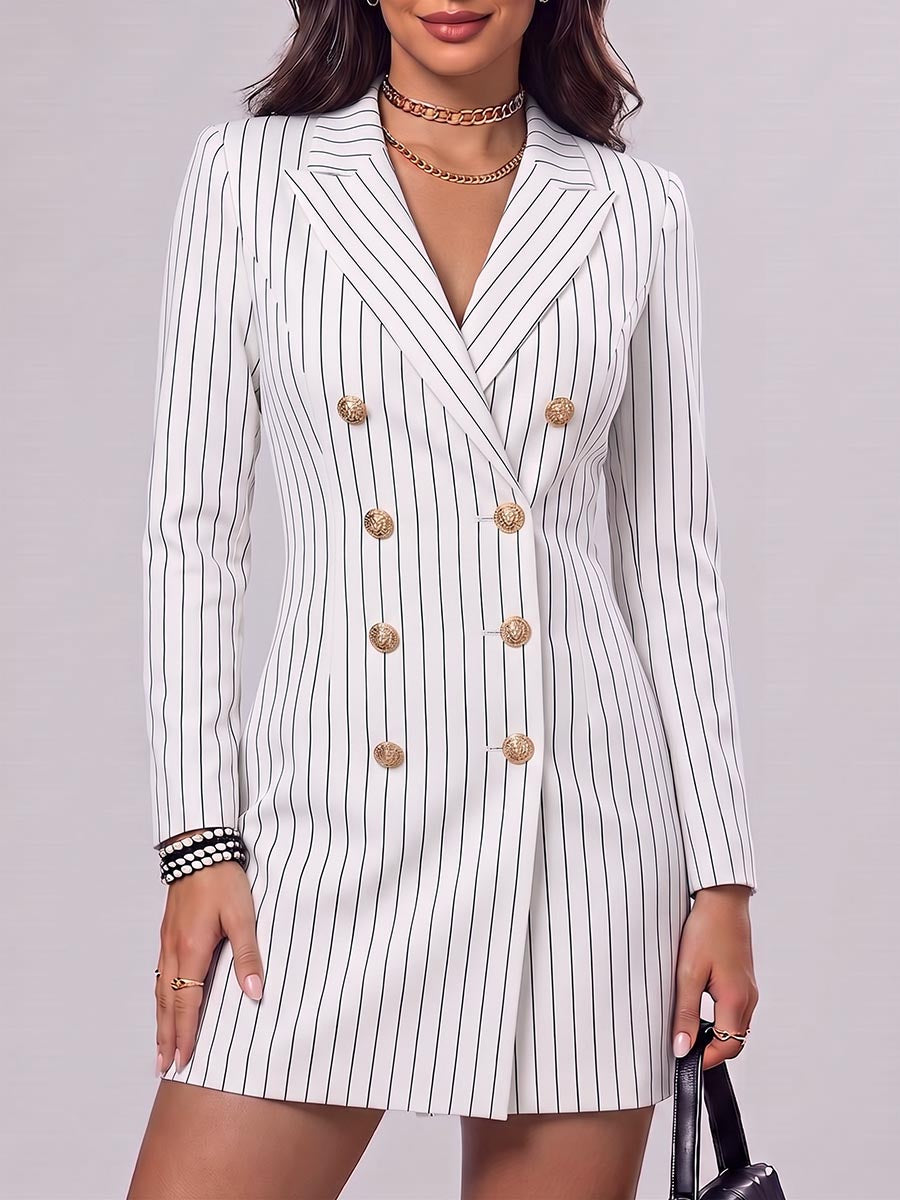 Sadie™ | Women's Striped Printed Lapel Long-sleeved Casual Slim-fit Suit Dress