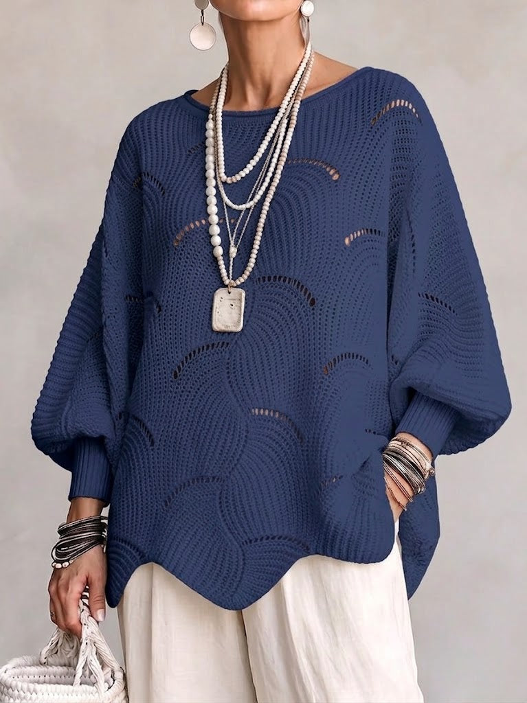 Julia™ | Hollow Wave Pattern Loose Lantern Sleeve Knit Top