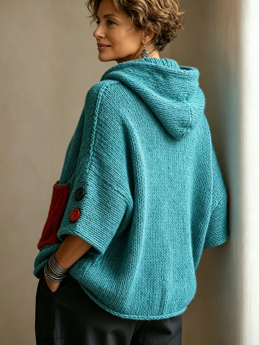 Zara™ - Relaxed Contrast Pocket Hooded Sweater