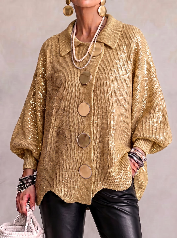 Avery™ | Oversized Collared Knit Cardigan With Large Metal Buttons