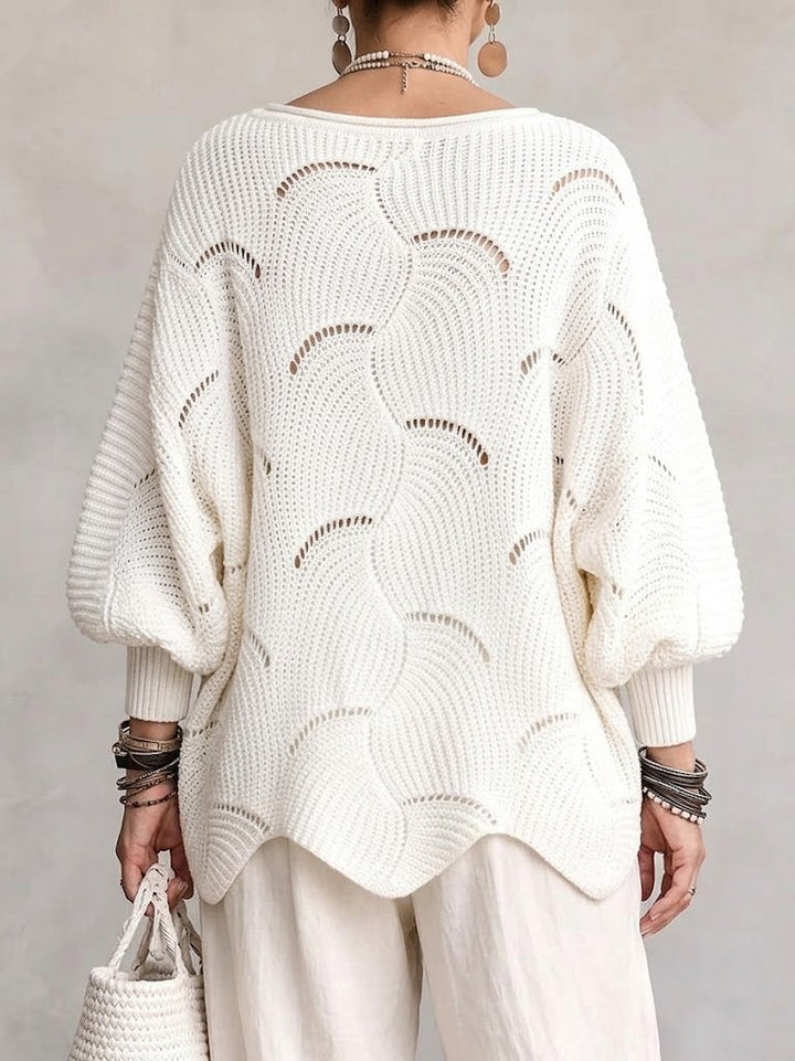 Julia™ | Hollow Wave Pattern Loose Lantern Sleeve Knit Top