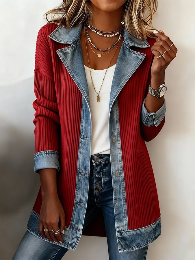 Paige™ | Casual Paneled Ribbed Cotton-blend Denim Jacket