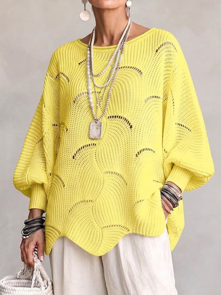 Julia™ | Hollow Wave Pattern Loose Lantern Sleeve Knit Top