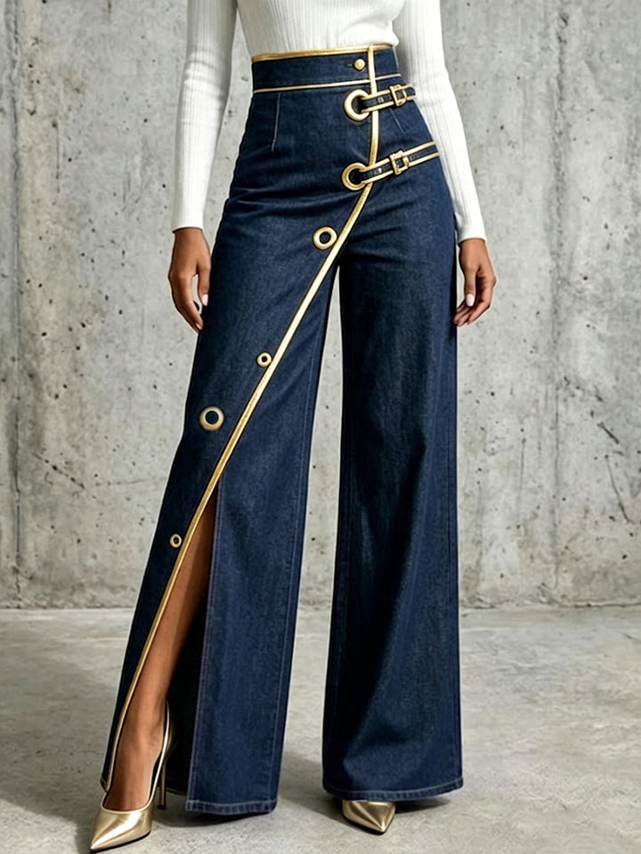 Abigail™ | Exquisite And Elegant Jeans With Gold Piping.