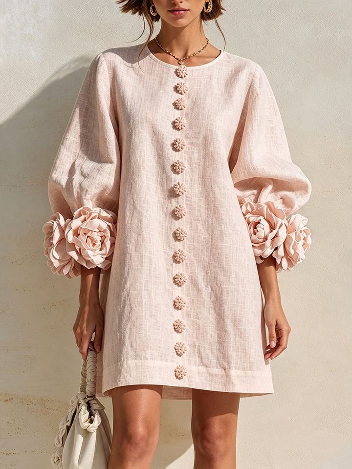 Ella™ | Romantic Blush 3D Floral Sleeve Mini Dress