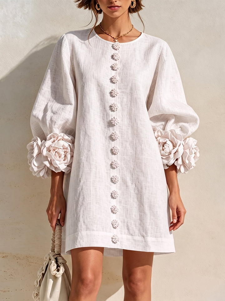 Ella™ | Romantic Blush 3D Floral Sleeve Mini Dress