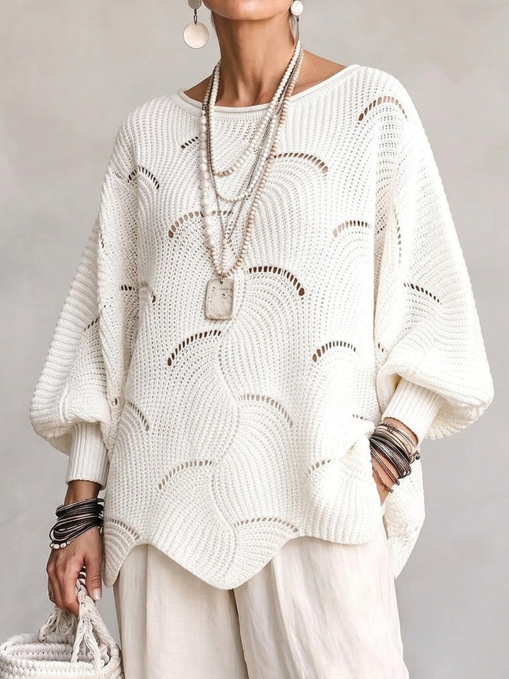 Julia™ | Hollow Wave Pattern Loose Lantern Sleeve Knit Top
