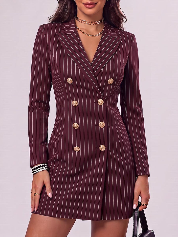Sadie™ | Women's Striped Printed Lapel Long-sleeved Casual Slim-fit Suit Dress