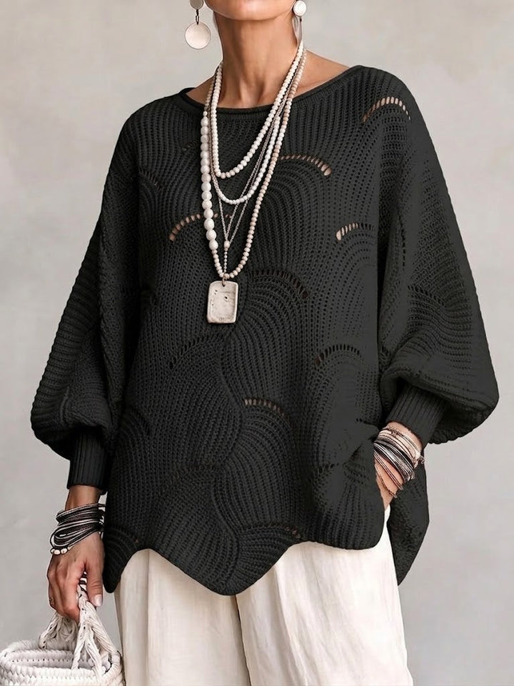 Julia™ | Hollow Wave Pattern Loose Lantern Sleeve Knit Top