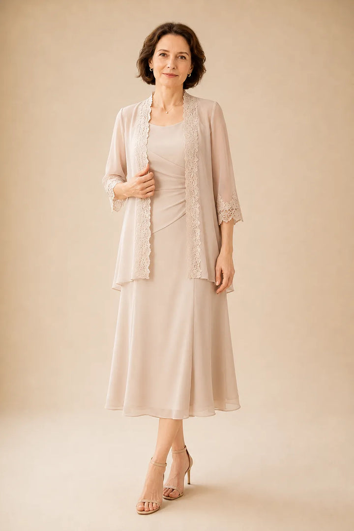 Mother of the Bride Midi Dress with Lace Jacket