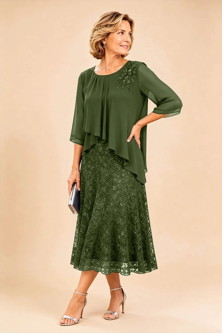 Lace Overlay Chiffon Mother of the Bride Dress