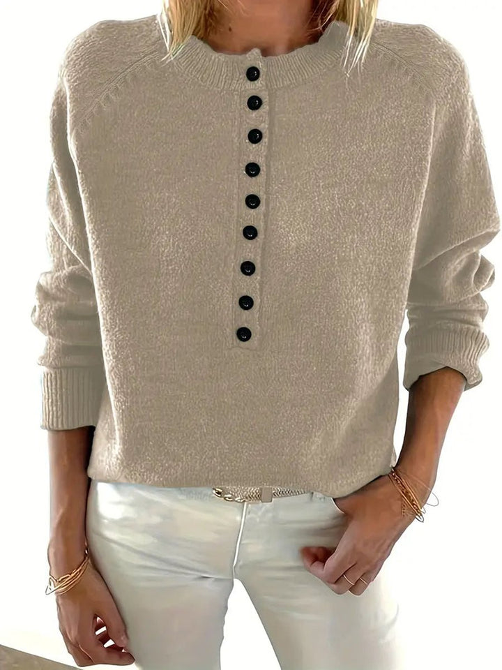 Scarlett - Women's Half-Button V-Neck Long Sleeve Knit Sweater