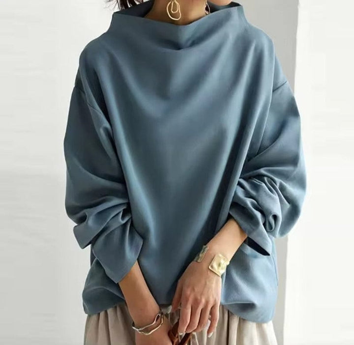Layla - Women's Oversized Mock-Neck Knit Sweater Relaxed Pullover Top
