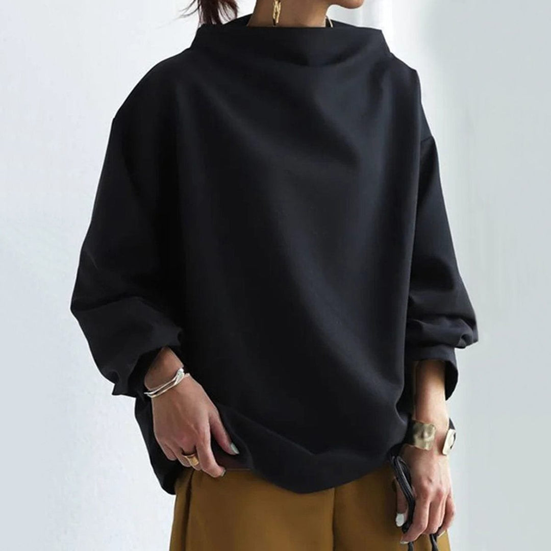 Layla - Women's Oversized Mock-Neck Knit Sweater Relaxed Pullover Top