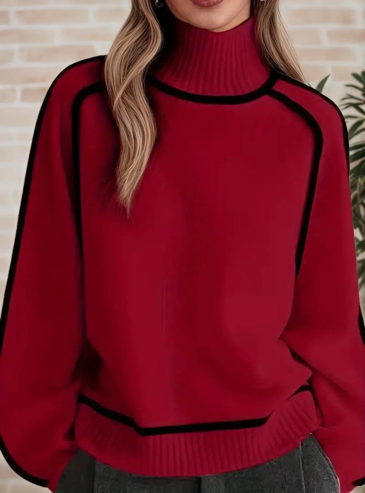 Camila - Women's Oversized Turtleneck Colorblock Knit Sweater