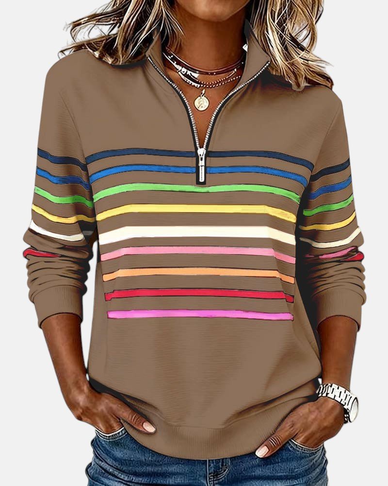 Madison - Women's Quarter Zip Sweatshirt Striped Long Sleeve Pullover