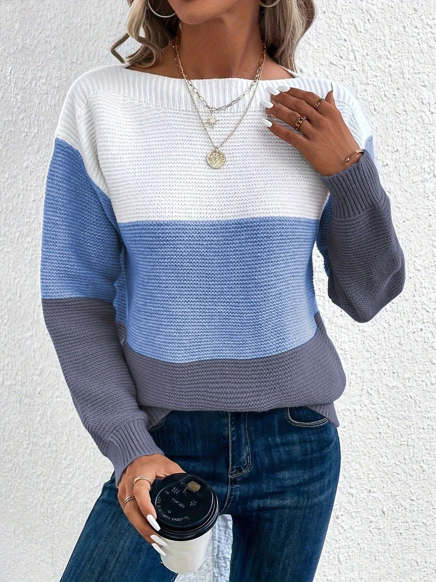 Sophia - Women's Relaxed-Fit Color-Block Crewneck Knit Sweater